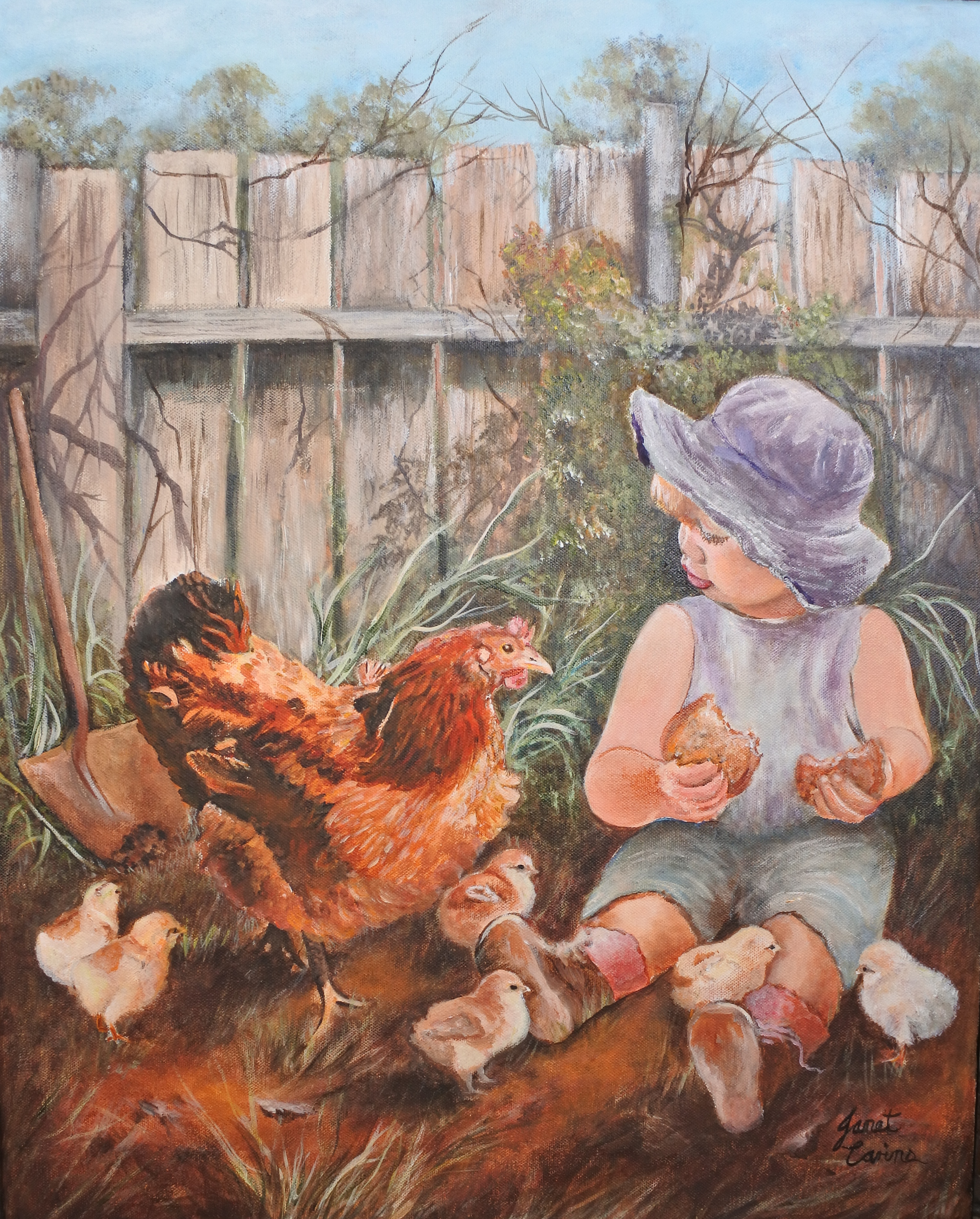 Clucking for Crumbs - acrylic on canvas (1) 41x51cms.JPG
